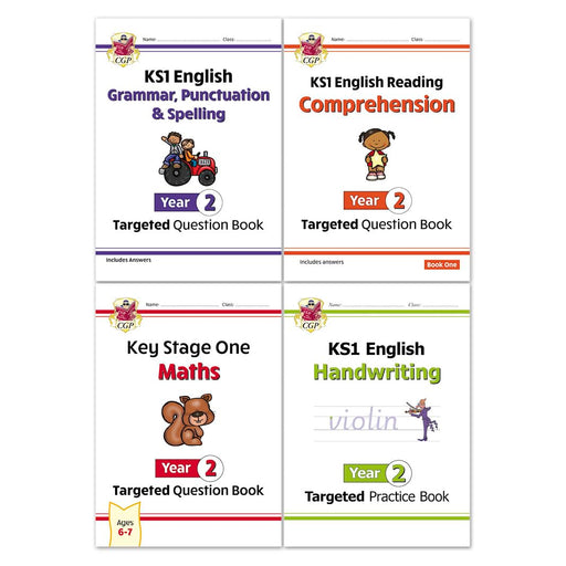 CGP Year 2 English and Maths workbook bundle, four-book paperback collection set for children