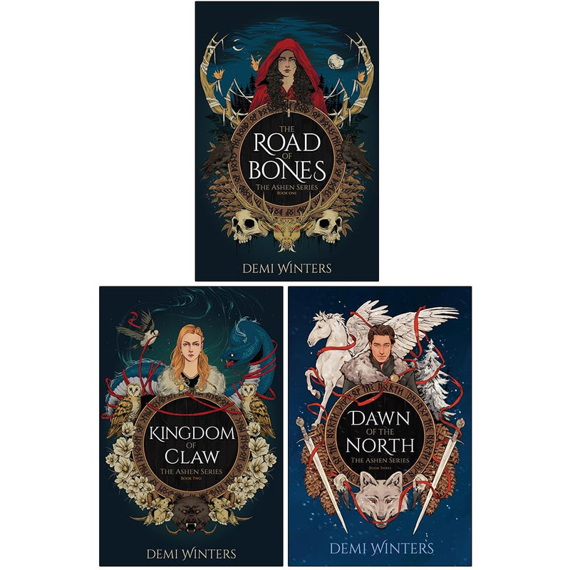 Ashen Series 3 Books Collection Set by Demi Winters, Gollancz Ltd, featuring The Road of Bones, Kingdom of Claw, and Dawn of the North.