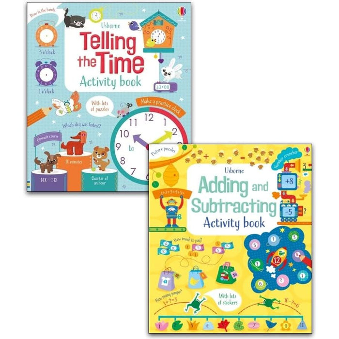 Usborne Maths Activity Collection 2 Books Set (Adding and Subtracting Activity Book, Telling the Time Activity Book) - The Book Bundle