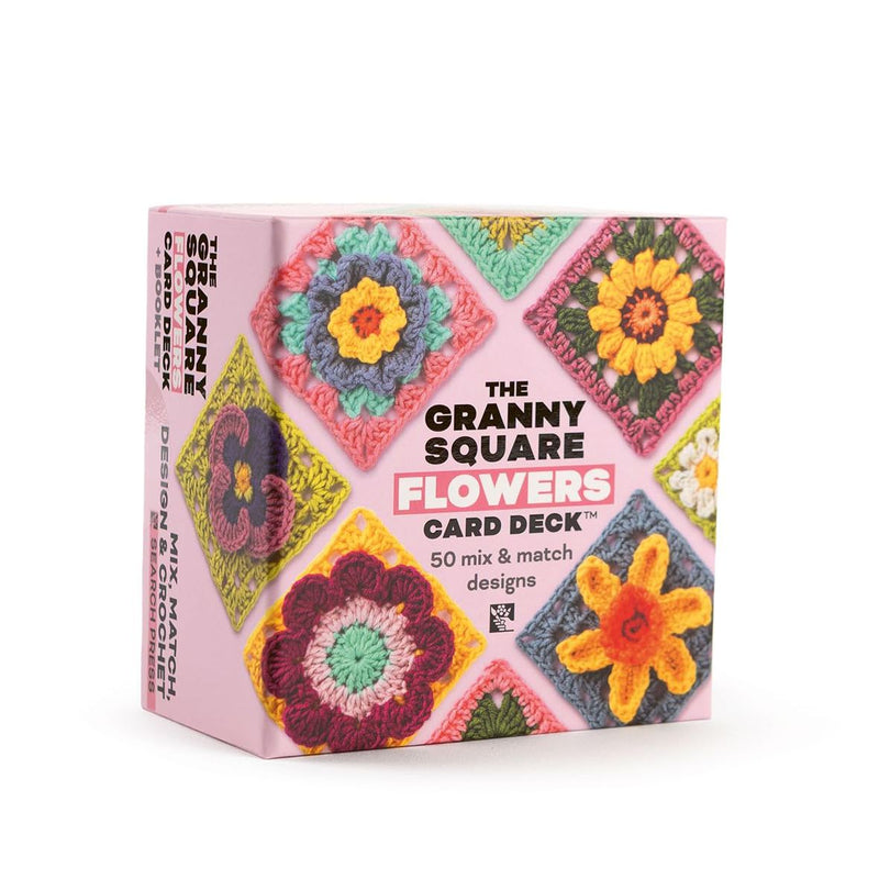 Claire Montgomerie Granny Square Flowers crochet card deck featuring 50 mix-and-match designs for crochet crafters.