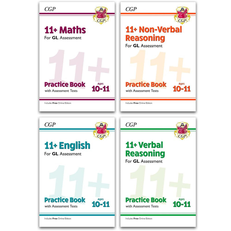 CGP Books 11+ GL Ages 10-11 practice test and assessment 4-book collection, non-fiction paperback set