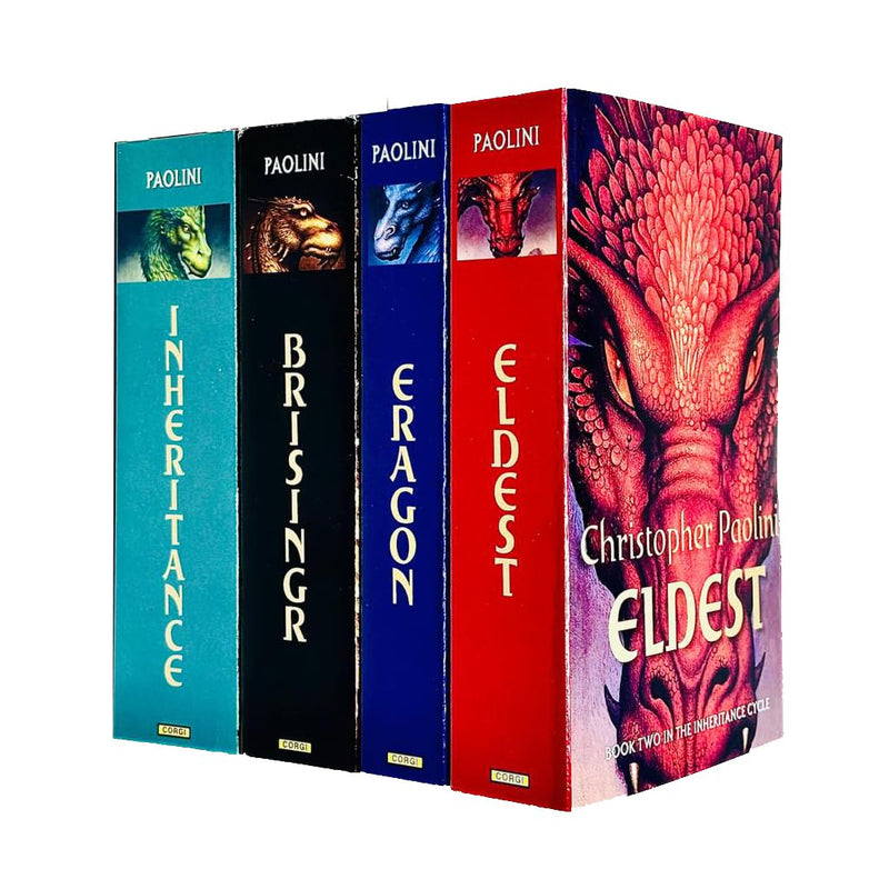 Paperback collection of four fantasy fiction books from The Inheritance Cycle by Christopher Paolini, published by Penguin Random House UK.