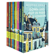 Set of nine classic editions of George Orwell's works including Homage to Catalonia and Burmese Days, featuring vintage-style covers.