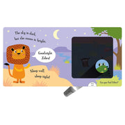 Hardcover of Goodnight Lion magic torch book by Joshua George, featuring colorful illustrations from Zhanna Ovocheva.