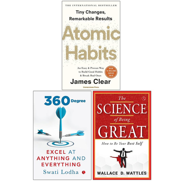 Atomic Habits, 360 Degree Excel at Anything and Everything & The Science of Being Great 3 Books Collection Set - The Book Bundle