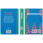 Open book of "Meditations" by Marcus Aurelius, featuring a sprayed edge premium edition from Wilco International LLP.