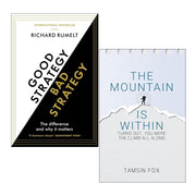 Set of two paperback non-fiction books: "Good Strategy/Bad Strategy" by Richard Rumelt and "The Mountain Is Within" by Tamsin Fox.