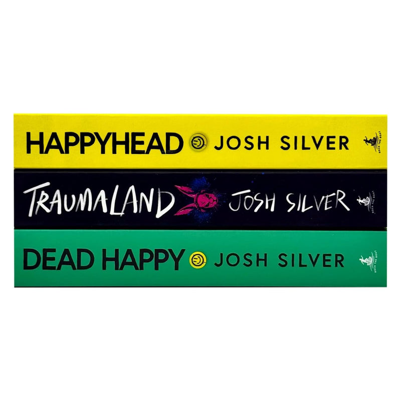 Set of three books from the Happy Head Series by Josh Silver including Happy Head, Dead Happy, and Traumaland published by Oneworld Publications.