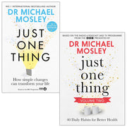 Two books from Dr. Michael Mosley's Just One Thing collection, volume 1 and 2, featuring non-fiction health and wellness tips.