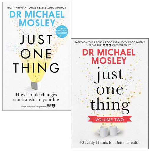 Two books from Dr. Michael Mosley's Just One Thing collection, volume 1 and 2, featuring non-fiction health and wellness tips.