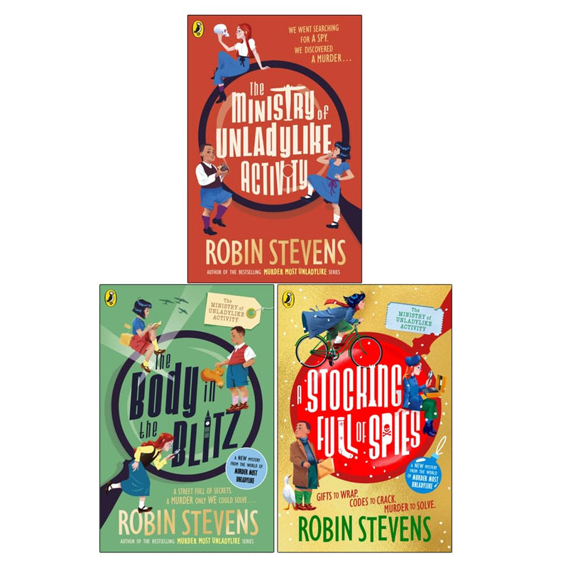 Robin Stevens The Ministry of Unladylike Activity Series 3 books collection set, Puffin Ltd edition, featuring titles like The Body in the Blitz