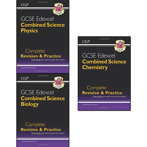 cgp gcse combined science 9-1 revision collection 3 books set (physics edexcel complete revision and practice with online edn, biology, chemistry) - The Book Bundle