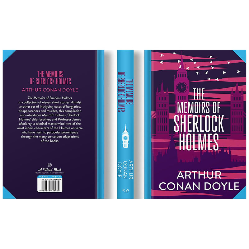 Cover of "The Memoirs of Sherlock Holmes" by Arthur Conan Doyle, a Wilco International LLP edition with sprayed edge design.