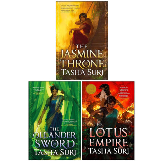 Set of three fantasy fiction books by Tasha Suri: The Jasmine Throne, The Oleander Sword, and The Lotus Empire, published by Orbit Ltd.