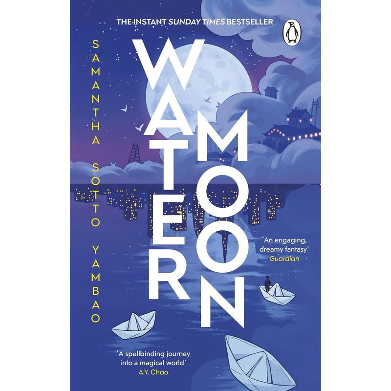 Water Moon & The Elsewhere Express book collection by Samantha Sotto Yambao, hardcover fiction set with two books on a white background.