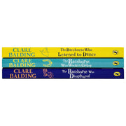 Clare Balding Charlie Bass Collection with three Puffin Ltd books, including "The Racehorse Who Wouldn't Gallop," featuring colorful book covers.