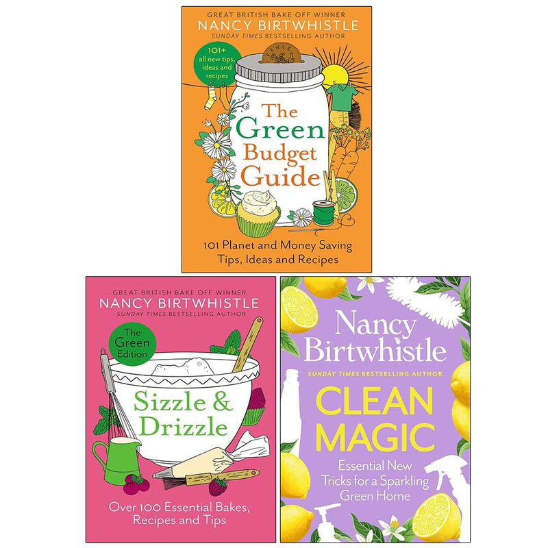 Nancy Birtwhistle Collection 3 Books Set(Green Budget Guide,Sizzle & Drizzle & Clean Magic)