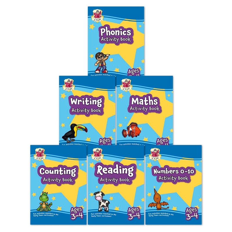 CGP Preschool Maths & Phonics Activity Books 6 Book Collection Set - Ages 3-4 - Paperback
