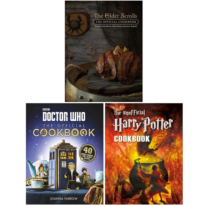 The Elder Scrolls The Official Cookbook, Doctor Who The Official Cookbook & The Unofficial Harry Potter Cookbook 3 Books Collection Set - The Book Bundle