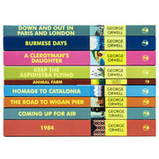 Set of George Orwell classic editions including Homage to Catalonia and Burmese Days, featuring nine hardcover books with vintage-style covers.