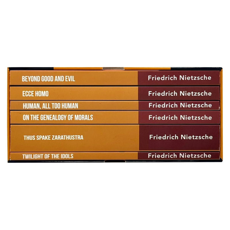 Set of six Friedrich Nietzsche paperback books from Rupa Publications, featuring classic non-fiction works in a boxed collection.