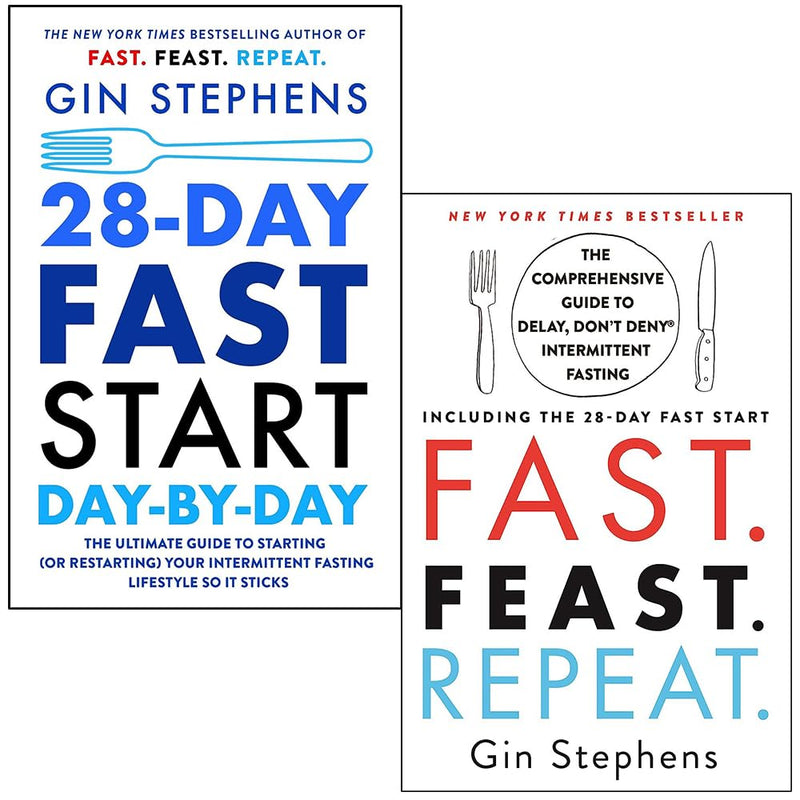 Gin Stephens Collection 2 books set including 28-Day FAST Start and Fast Feast Repeat by Griffin Ltd, featuring colorful book covers.