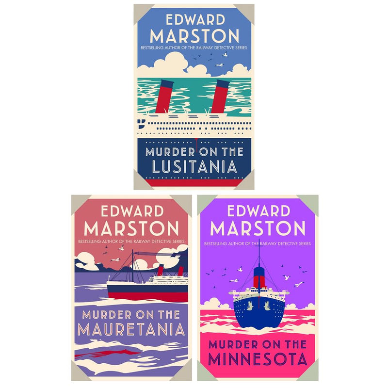 Edward Marston 3-book collection set featuring Murder On The Minnesota, The Mauretania, and The Lusitania, fiction by Alisson and Busby Ltd.