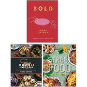 Set of three books by Nisha Katona on Indian street food, featuring recipes and culinary tips from Mowgli Street Food collection.