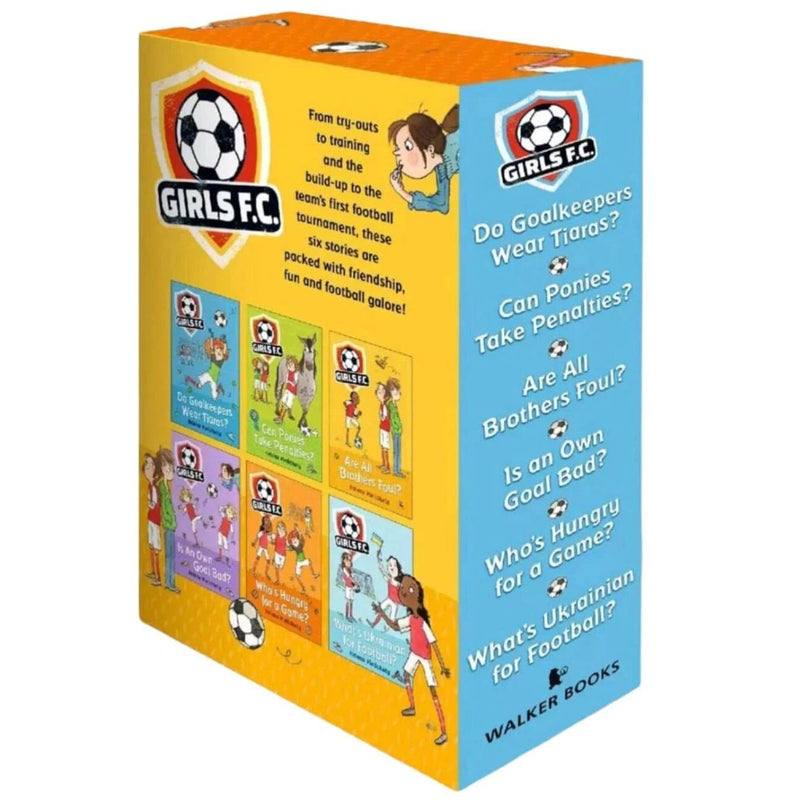Girls F.C. 6 books collection box set by Helena Pielichaty, featuring colorful covers of Do Goalkeepers Wear Tiaras and Can Ponies Take Penalties.