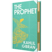 Open book featuring "The Prophet" by Kahlil Gibran with sprayed edge design, published by Wilco International LLP.