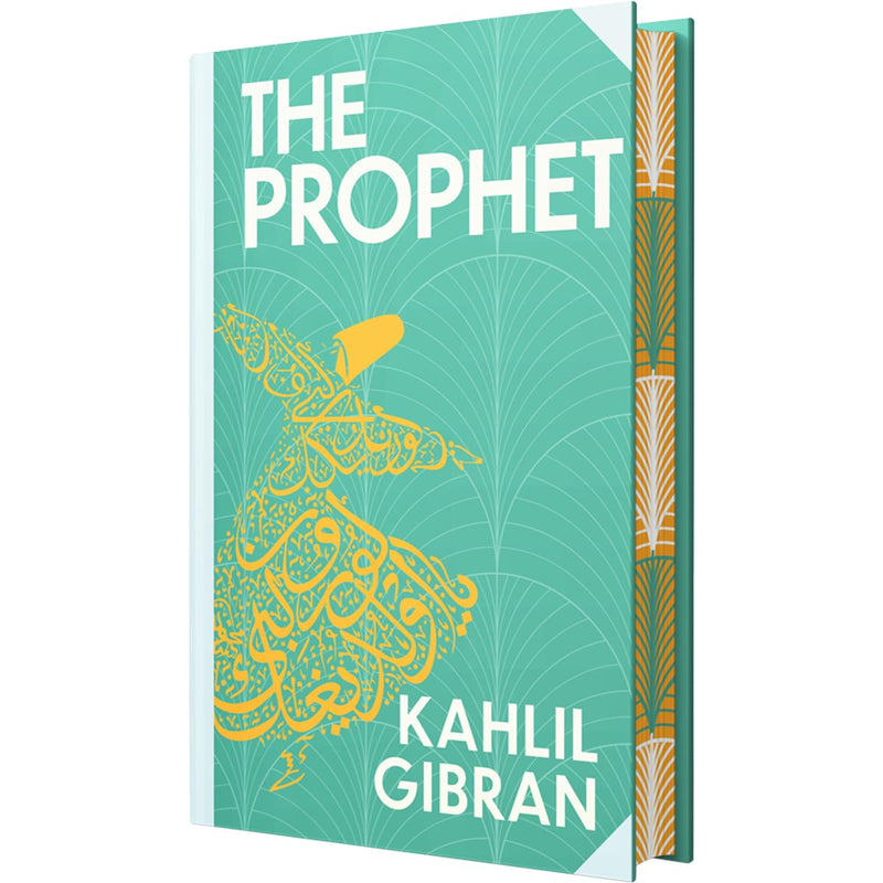 Open book featuring "The Prophet" by Kahlil Gibran with sprayed edge design, published by Wilco International LLP.