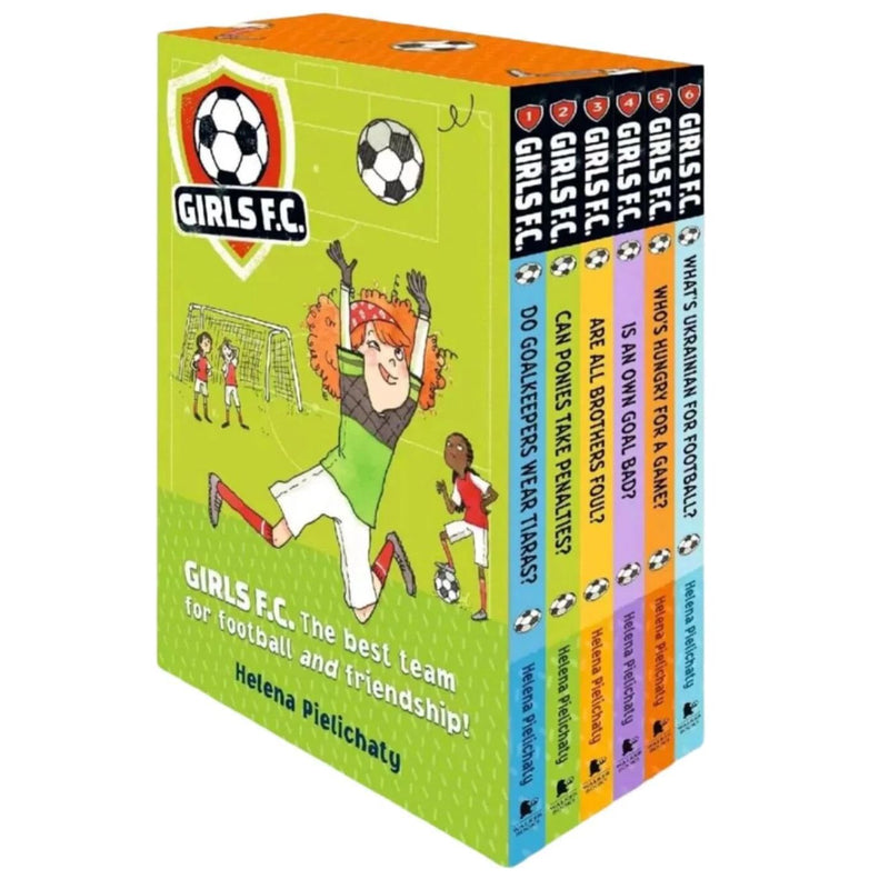 Girls F.C. 6 Books collection box set by Helena Pielichaty, featuring colorful covers of football-themed girls' stories from Walker Books.