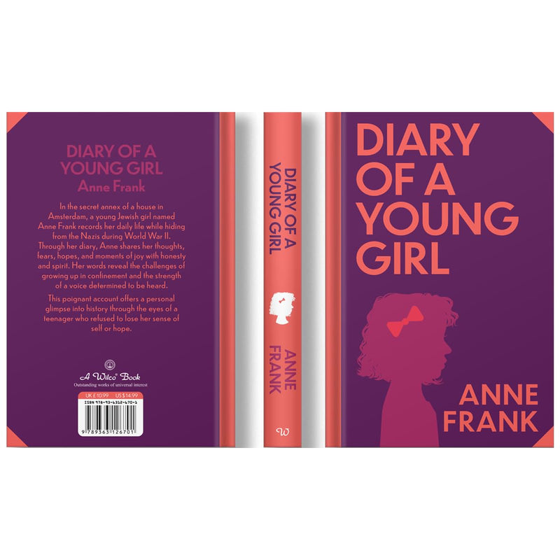 Hardcover of "The Diary of a Young Girl" by Anne Frank, Wilco International LLP edition with sprayed edge design.