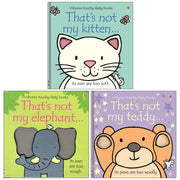 That's Not My Touchy Feely Series 3 board book set by Fiona Watt for ages 0-2, featuring textured pages for sensory exploration.