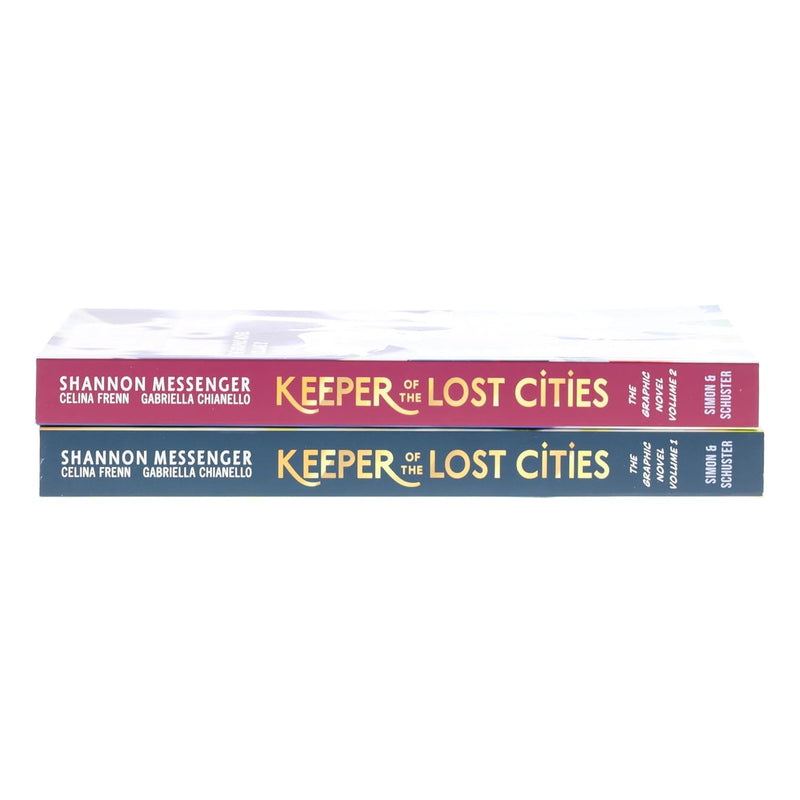 Two Keeper of the Lost Cities graphic novels by Shannon Messenger in paperback, featuring colorful cover art and young adult fantasy themes.
