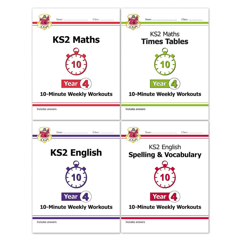 CGP Year 4 10 Minute Weekly Workbooks 4-book collection set, non-fiction paperback covers