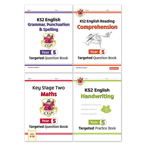 CGP Books KS2 Year 5 Grammar, Maths and Reading targeted questions 4-book collection, paperback set