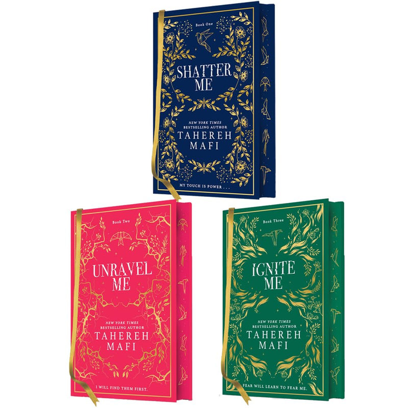 Shatter Me Series 1-3 Collector's Edition books set by Tahereh Mafi, featuring covers of Shatter Me, Unravel Me, and Ignite Me.