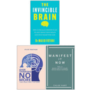 Invincible Brain book set by Dr. Majid Fotuhi, Sylvie Trentham, and Chloe Hart, featuring titles on overthinking and manifestation.