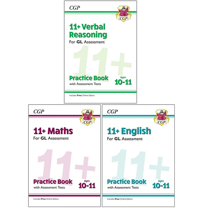 CGP Books 11+ English Practice Book,Maths Practice Book ,Verbal Reasoning Practice Book With Assessment Tests 3 Books Collection Set: - The Book Bundle