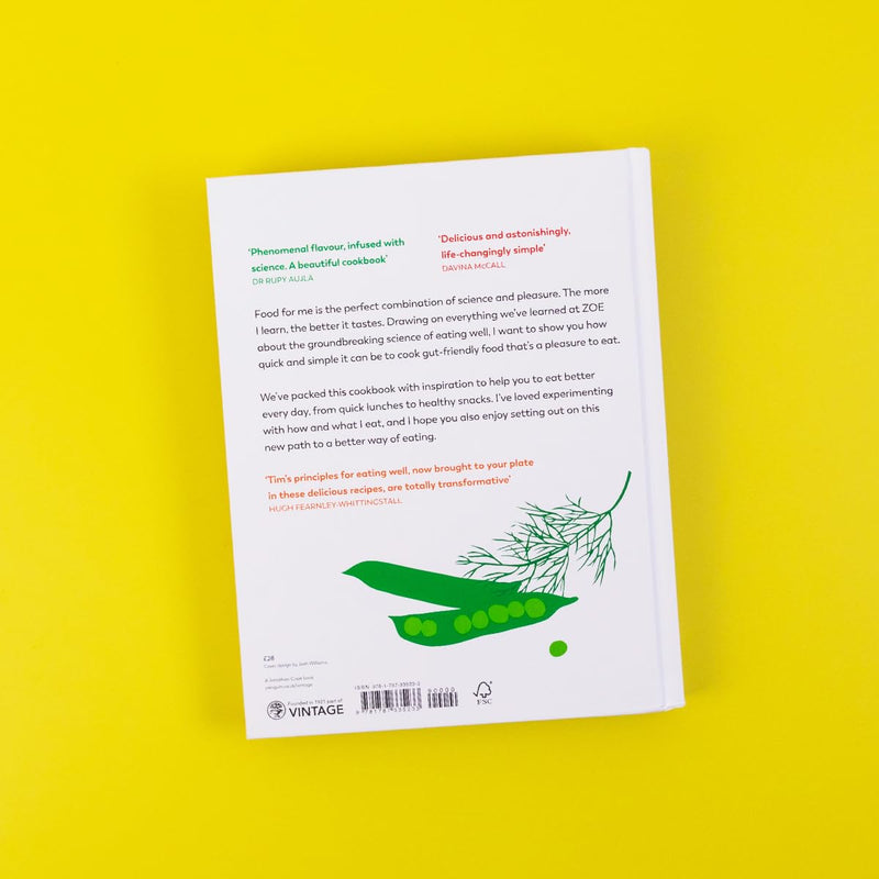 The Food For Life Cookbook by Tim Spector features over 100 healthy recipes, with a cover showing vibrant dish images.