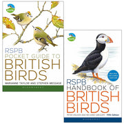 RSPB Pocket Guide to British Birds by Simon Harrap, featuring colorful illustrations of various native British bird species.