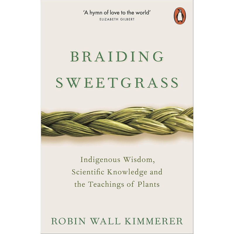 Three paperback books by Robin Wall Kimmerer, Gathering Moss, Braiding Sweetgrass, and The Serviceberry, in a collection set.