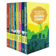 Set of nine classic editions of George Orwell's works including Homage to Catalonia and Burmese Days, featuring book covers and titles.