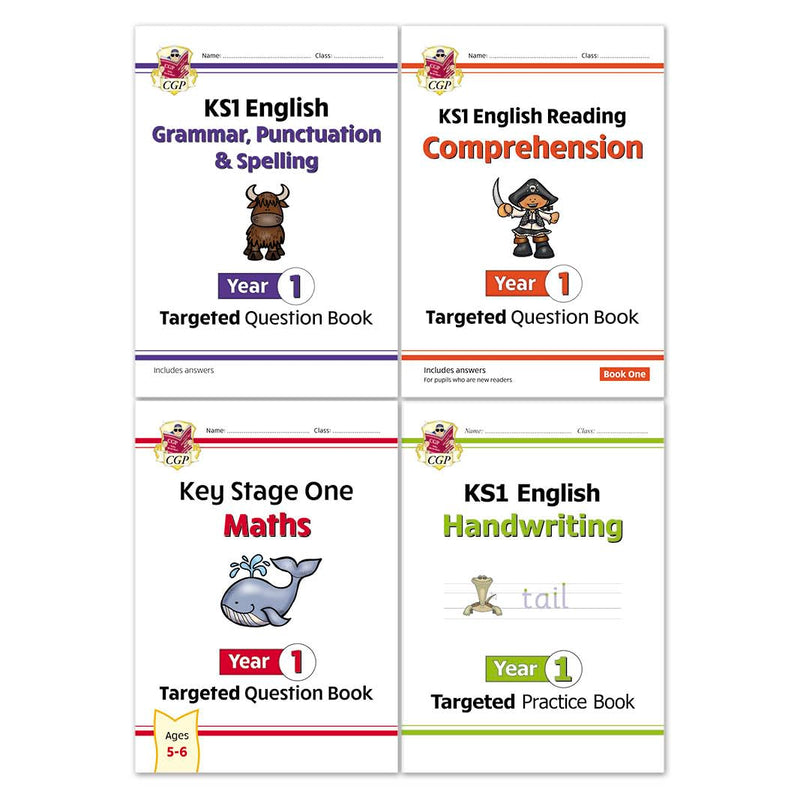 CGP Books KS1 Year 1 Essential Learning Workbooks 4-book collection set, paperback non-fiction covers