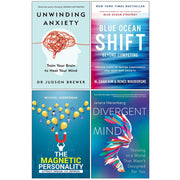 Blue Ocean Shift, The Magnetic Personality, Unwinding Anxiety and Divergent Mind 4 Books Collection Set - The Book Bundle