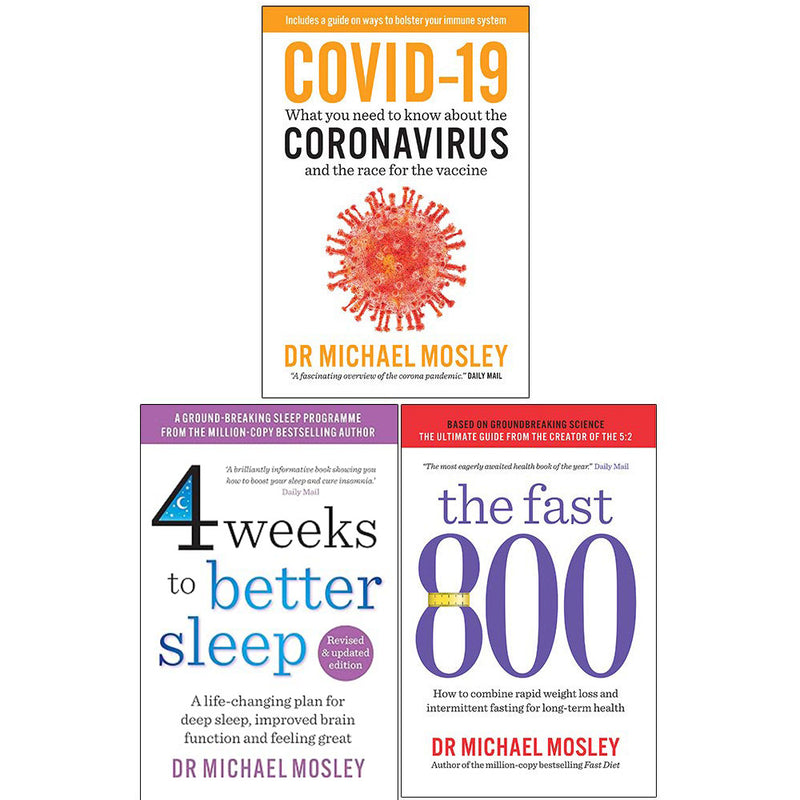 Michael Mosley's 4 Weeks To Better Sleep and The Fast 800 book collection set, paperback non-fiction books on health and sleep.