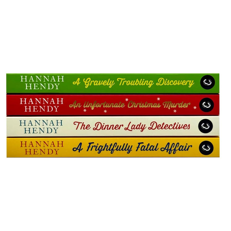 Set of four paperback detective novels by Hannah Hendy from the Dinner Lady Detectives collection, featuring colorful covers.