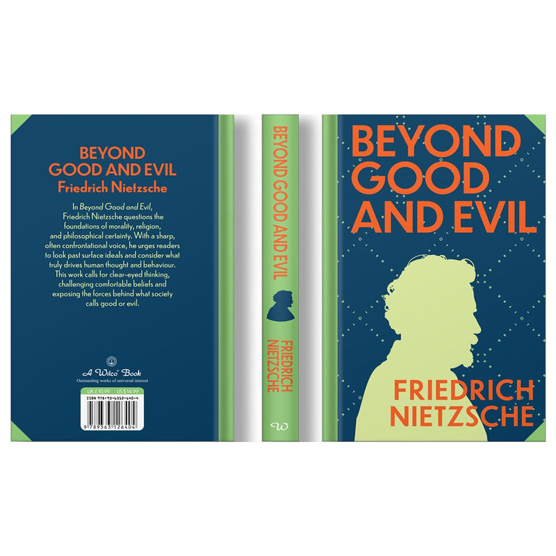 Cover of "Beyond Good and Evil" by Friedrich Nietzsche, a classic book with a sprayed edge design, published by Wilco International LLP.