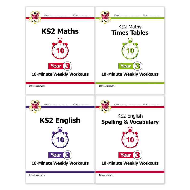CGP Books KS2 Year 3 10-Minute Weekly Workouts 4-book collection set, paperback non-fiction books